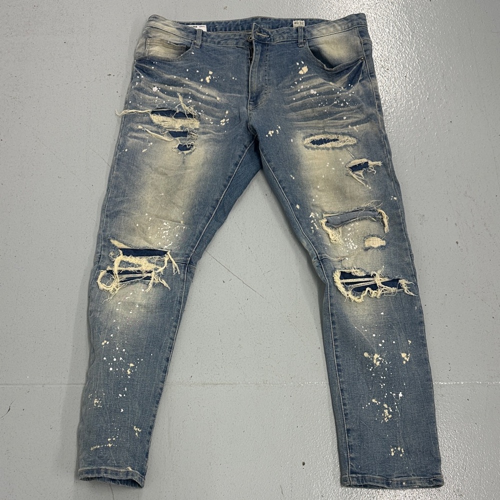 Men's Ripped Skinny Jeans in Washed Blue